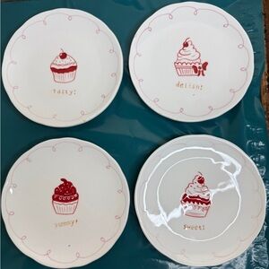 Department 56 Cupcake Dessert Plates - Red Pink White